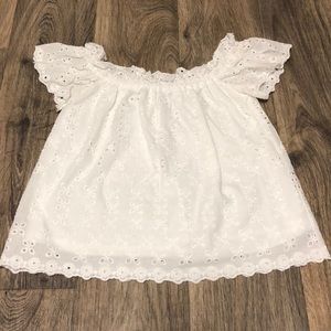 White off the shoulder shirt with eyelet detailing